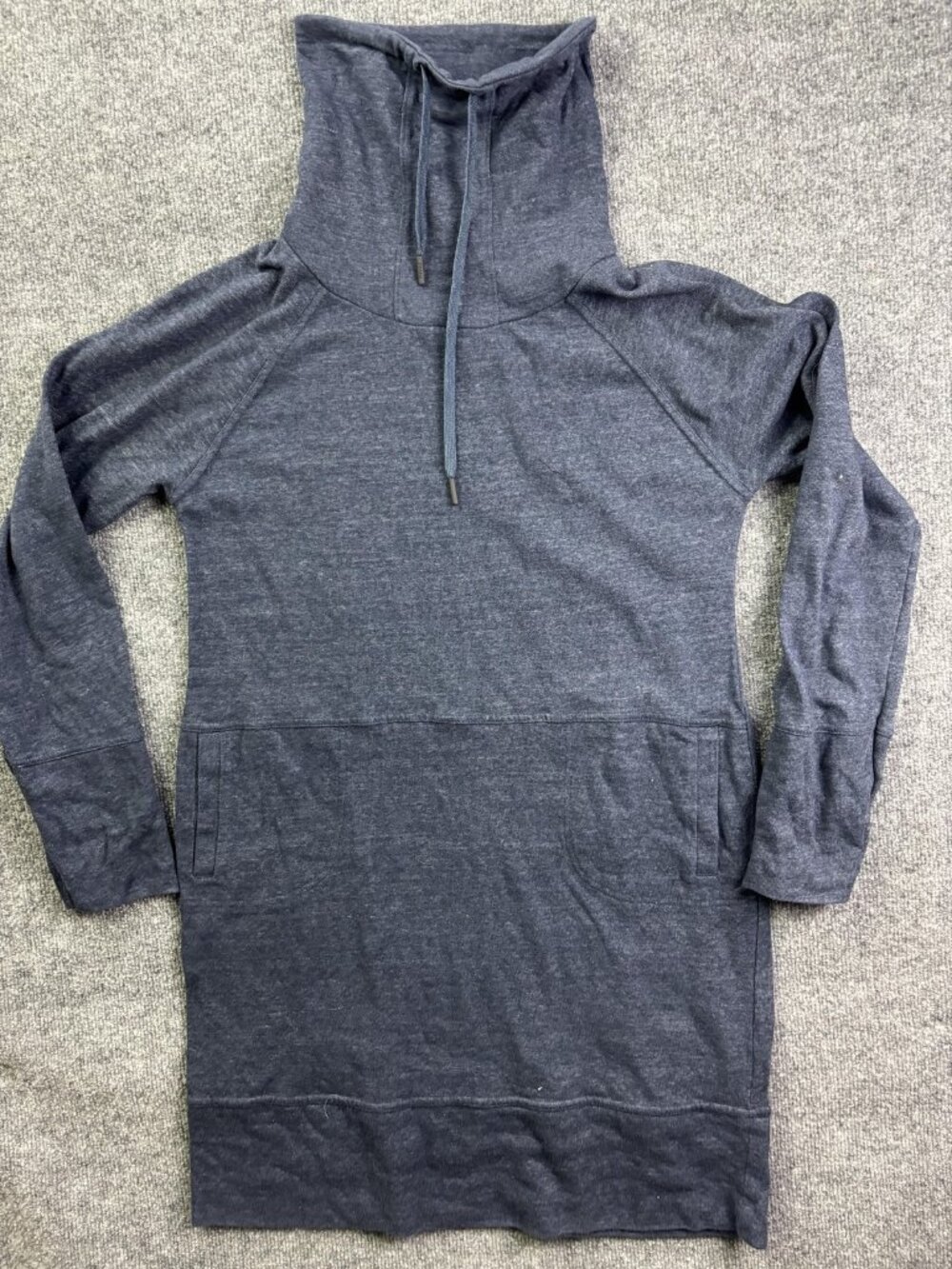 PrAna Sweatshirt Womens XL Blue Tunic Cowl Neck Pullover Pockets Raglan Knit